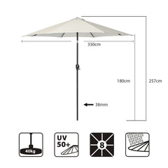 Sekey Sonnenschirm, 330cm Alu Gartenschirm 8-eckiger, mit Kurbel Sekey