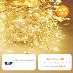 Salcar LED Cluster Lichterkette aus Kupferdraht – 5m/10m/15m/20m, 200–800 LEDs, Wasserdicht, 8 Modi, Timer & Memory, für Innen & Außen, Weihnachtsbaum, Garten, Hochzeit, Party – Warmweiß