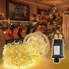 SALCAR LED Cluster Lichterkette aus Kupferdraht – 5m/10m/15m/20m, 200–800 LEDs, Wasserdicht, 8 Modi, Timer & Memory, für Innen & Außen, Weihnachtsbaum, Garten, Hochzeit, Party – Warmweiß
