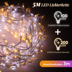 SALCAR 3 m LED Lichterkette Außen, 160 LEDs, Warmweiß & Kaltweiß, 14 Modi, Timer & Memory, IP44 Wasserdicht, Weihnachtsbeleuchtung für Garten, Balkon, Party, Hochzeit