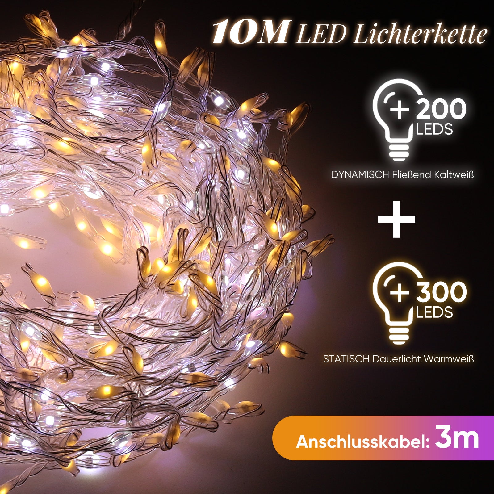 SALCAR 3 m LED Lichterkette Außen, 160 LEDs, Warmweiß & Kaltweiß, 14 Modi, Timer & Memory, IP44 Wasserdicht, Weihnachtsbeleuchtung für Garten, Balkon, Party, Hochzeit