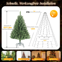 Salcar Weihnachtsbaum Lichterkette mit Ring & Girlanden – Warmweiß & Bunt, 9 Modi, Timer & Speicherfunktion, IP44 Wasserdicht – Für 0,9m bis 3,5m Tannenbäume