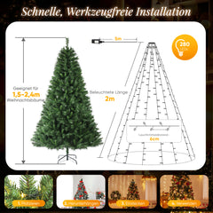Salcar Weihnachtsbaum Lichterkette mit Ring & Girlanden – Warmweiß & Bunt, 9 Modi, Timer & Speicherfunktion, IP44 Wasserdicht – Für 0,9m bis 3,5m Tannenbäume