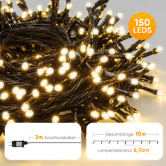 SALCAR LED Lichterkette Außen – 10m/15m/20m, 150–300 LEDs, Wasserdicht, 9 Modi, Timer & Memory, Stufenlos dimmbar, 4 Farbtemperaturen (2800K–1800K), für Garten, Balkon, Party, Weihnachtsbaum