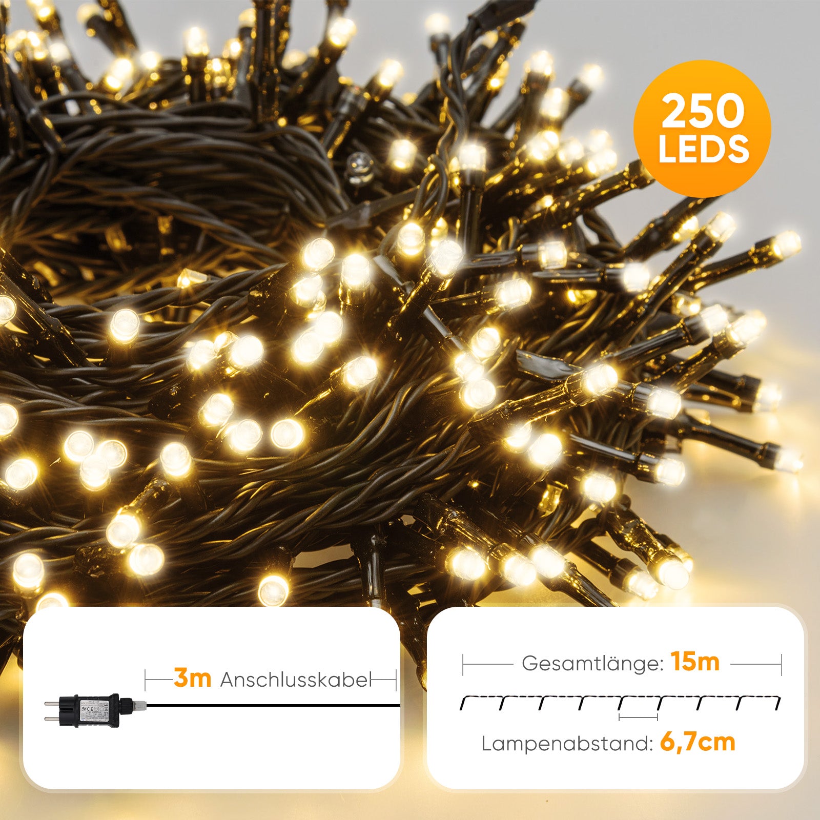 SALCAR LED Lichterkette Außen – 10m/15m/20m, 150–300 LEDs, Wasserdicht, 9 Modi, Timer & Memory, Stufenlos dimmbar, 4 Farbtemperaturen (2800K–1800K), für Garten, Balkon, Party, Weihnachtsbaum