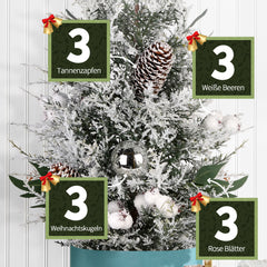 Salcar Artificial Mini Christmas Tree 50 cm – With Christmas tree decorations, pine cones &amp; red berries – Made of 100% PE, sturdy &amp; reusable