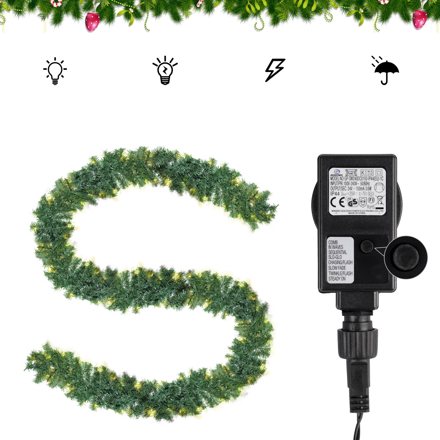 Salcar 3/5/10 m PVC Weihnachtsgirlande mit mit LED Lampen