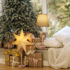 Salcar LED Papierstern mit Holzsockel – Beleuchteter Weihnachtsstern mit 2 Lampenschirmen, Warmweißes Licht, Faltbar & Austauschbare E14 Glühbirne