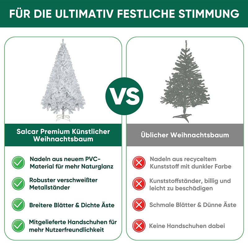 Salcar 180/210cm Künstlicher Weihnachtsbaum Weiß Christbaum mit Ständer, Nordmanntanne, 735/1025 PVC Nadeln