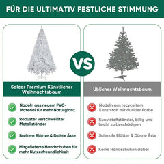 Salcar 180/210cm Künstlicher Weihnachtsbaum Weiß Christbaum mit Ständer, Nordmanntanne, 735/1025 PVC Nadeln Salcar