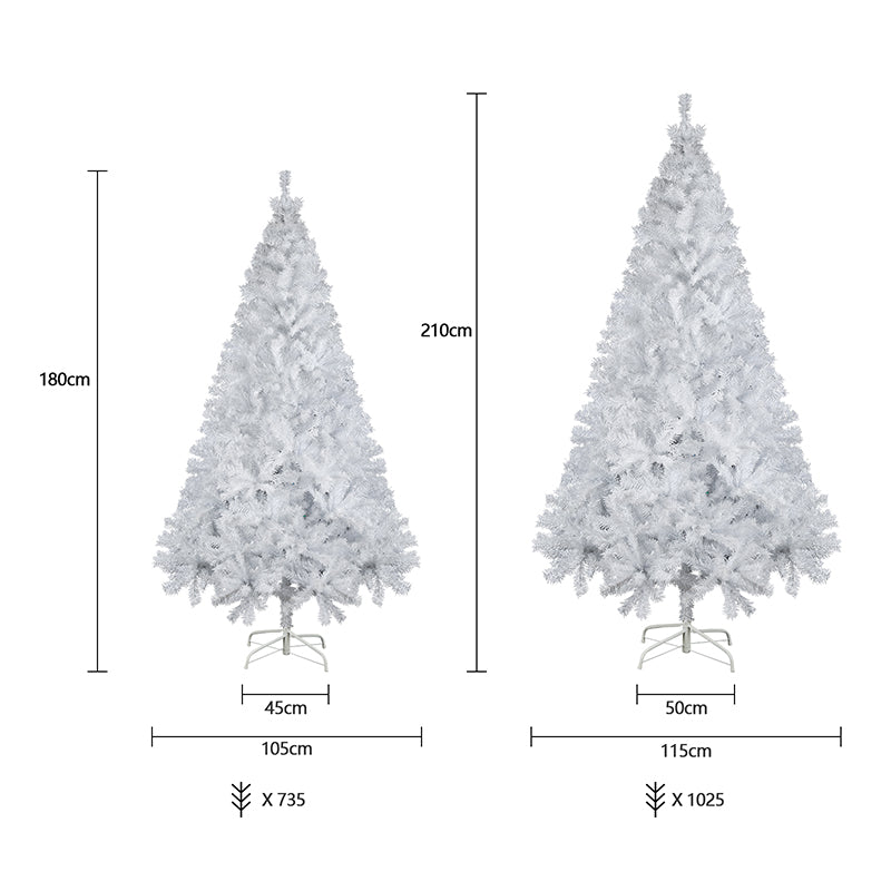 Salcar 180/210cm Künstlicher Weihnachtsbaum Weiß Christbaum mit Ständer, Nordmanntanne, 735/1025 PVC Nadeln