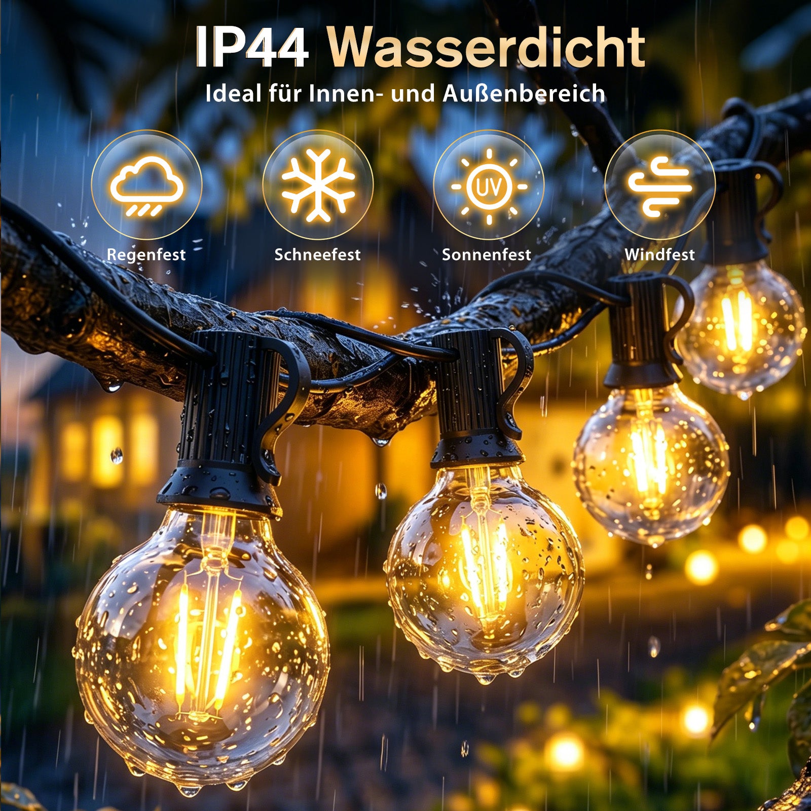 IP44 wetterfeste Solar Lichterkette für Garten, Balkon und Terrasse