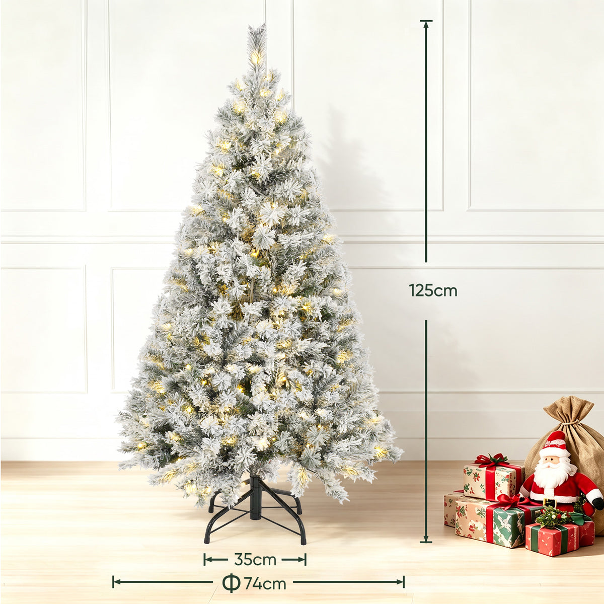 Salcar 180cm Artificial Christmas Tree with Snow and Light, with 250 LEDs and 828 PVC Tips