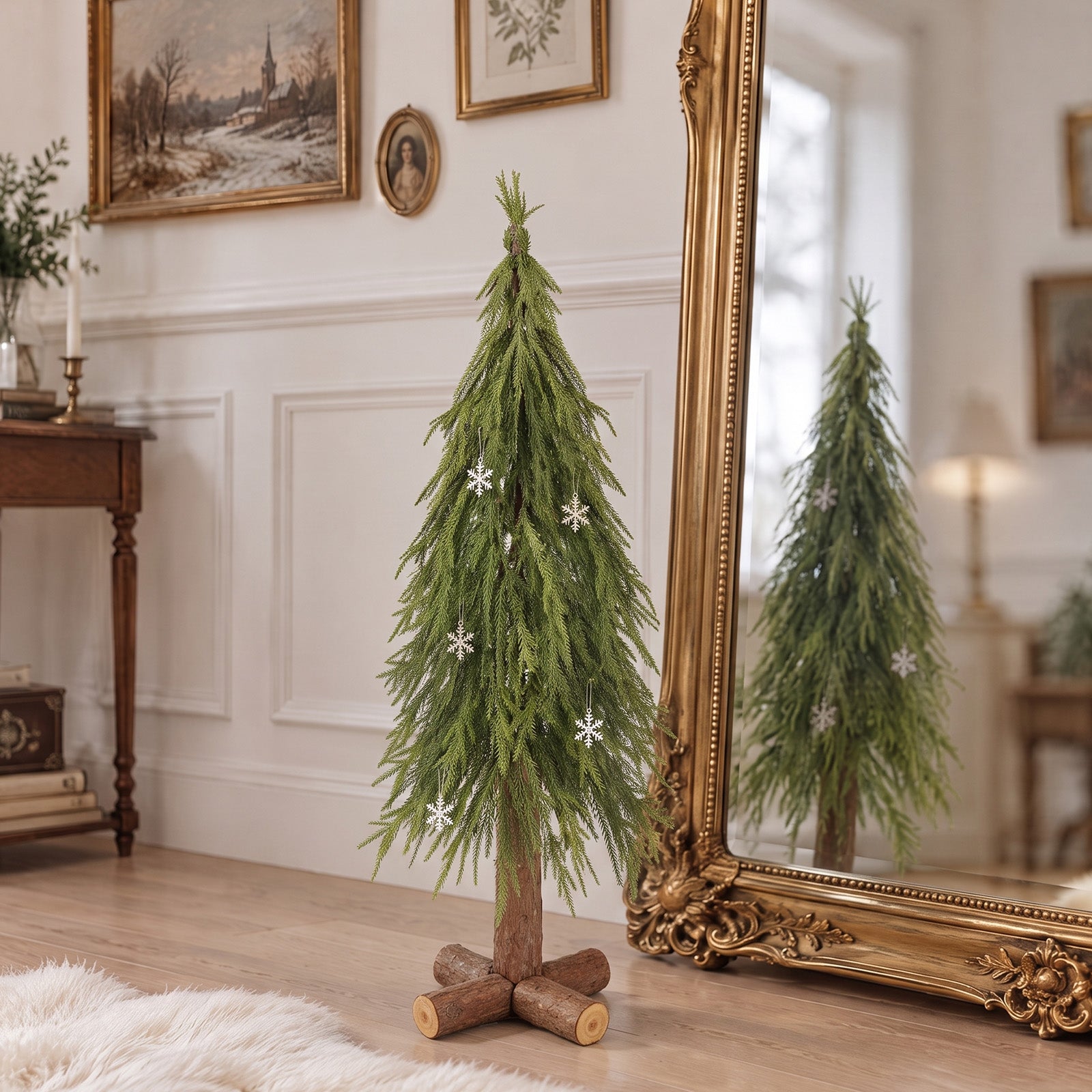 Salcar Künstlicher Weihnachtsbaum 90 cm mit echtem Holzstamm – Zartgrü – sekeymall