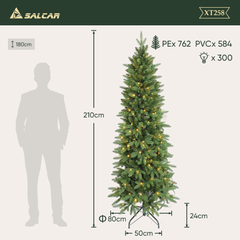 Salcar Schmaler Kunst-Weihnachtsbaum 180 cm – Realistischer Pencil Christbaum mit warmweißen LEDs, grüner Tannenbaum aus PE & PVC