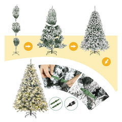 Salcar 180cm Artificial Christmas Tree with Snow and Light, with 250 LEDs and 828 PVC Tips