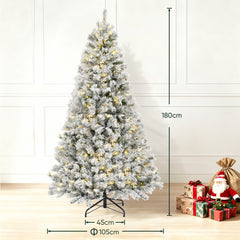 Salcar 180cm Artificial Christmas Tree with Snow and Light, with 250 LEDs and 828 PVC Tips
