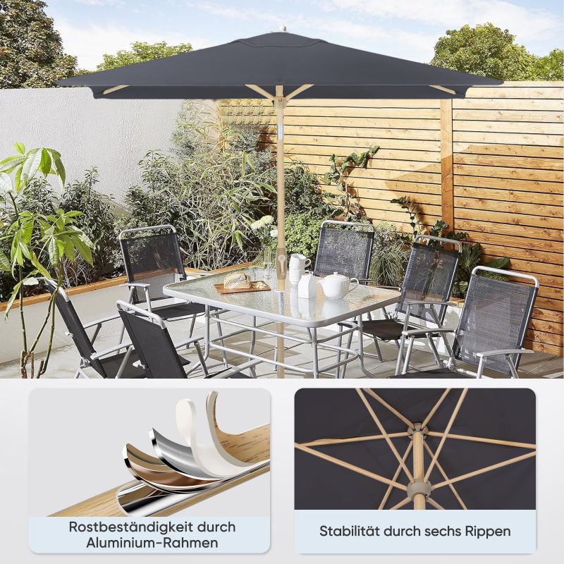 Sekey 210 x 140 cm aluminum parasol with crank, sun protection UV50+, made of wood-metal