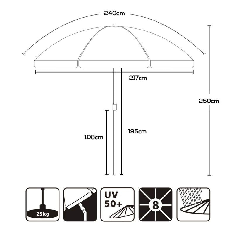 Sekey parasol 240cm with protective cover, UPF25+