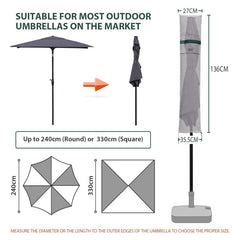 Sekey 136 x 27/35.5 cm protective cover for 200 cm parasol, made of polyester fabric