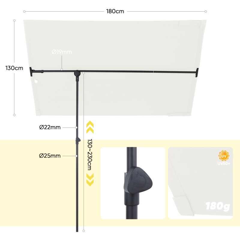 Sekey 180 x 130 cm balcony umbrella rectangular, individually adjustable, sun protection UV50+