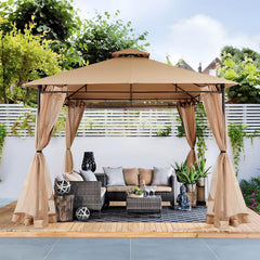 Sekey Garten Pavillon 3x3 m, Gartenzelt mit Moskitonetz, Atmungsaktives Doppeldach 160g/㎡ Polyester