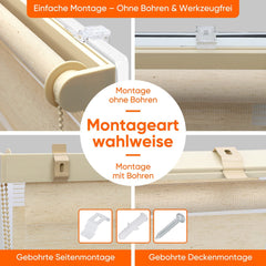 Sekey Doppelrollo - Klemmfix Duo Rollo ohne Bohren, Fensterrollo Jalousie, Sicht- & Sonnenschutz, Gelbleinen Sekey