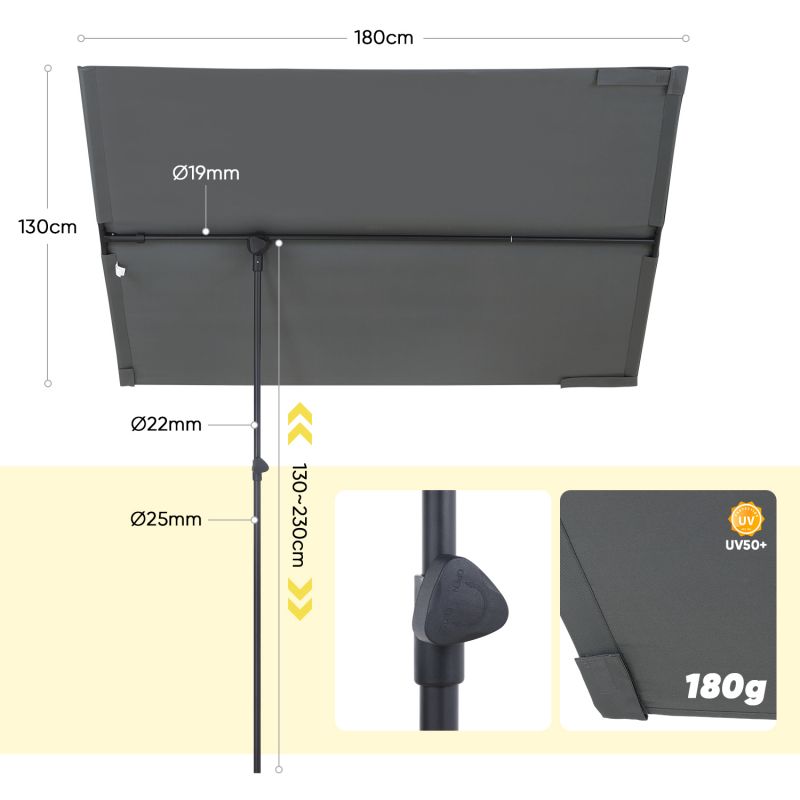 Sekey 180 x 130 cm Balkonschirm Rechteckig, Individuell Verstellbar, Sonnenschutz UV50+