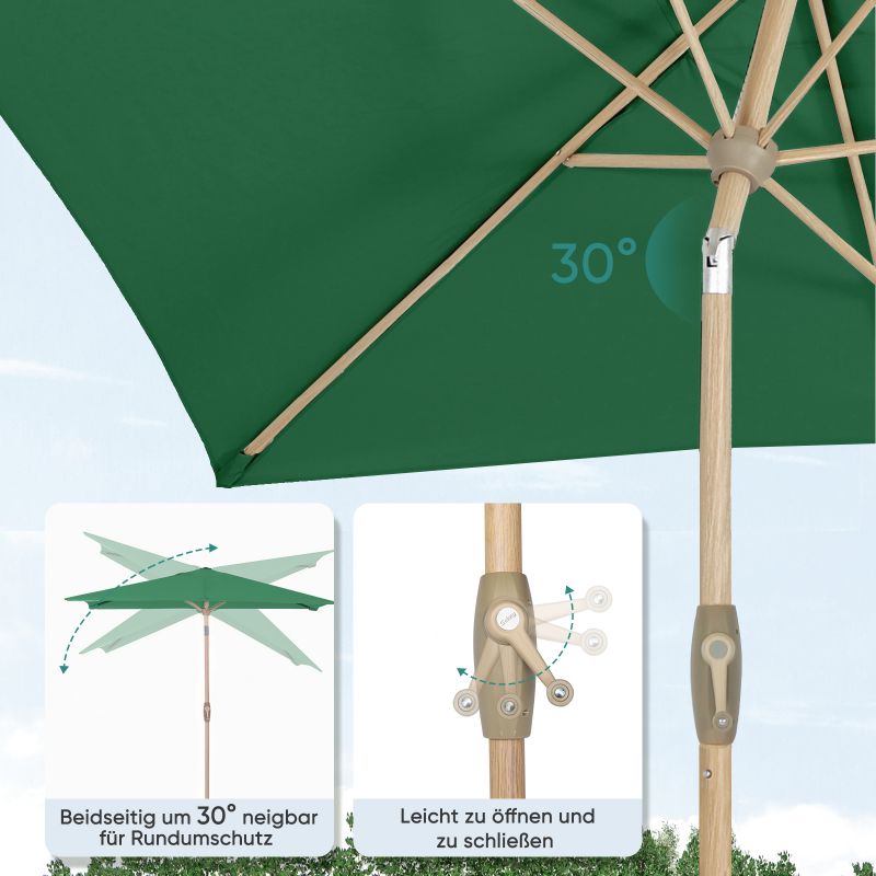 Sekey 210 x 140 cm aluminum parasol with crank, sun protection UV50+, made of wood-metal