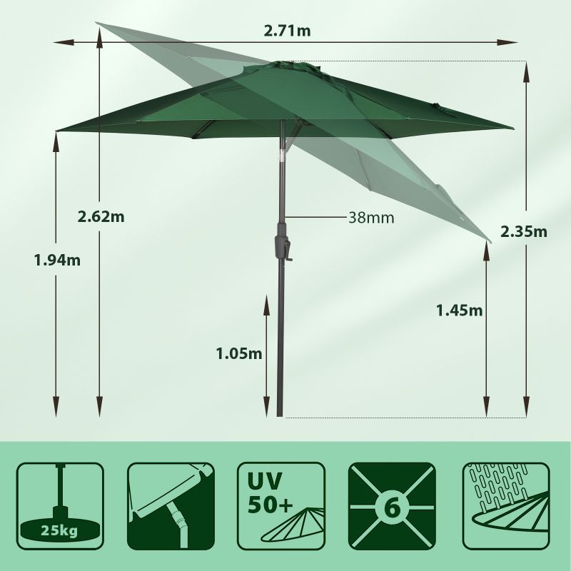 Sekey 270 cm parasol with crank, foldable while sitting, sun protection UV50+