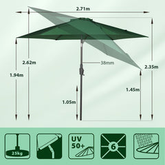 Sekey 270cm parasol with crank, foldable while sitting, sun protection UV50+