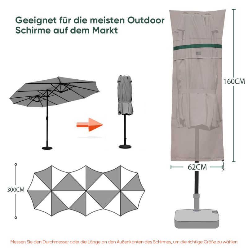 Sekey 160 x 62 cm Schutzhülle für Doppelsonnenschirm, aus Polyester-Gewebe