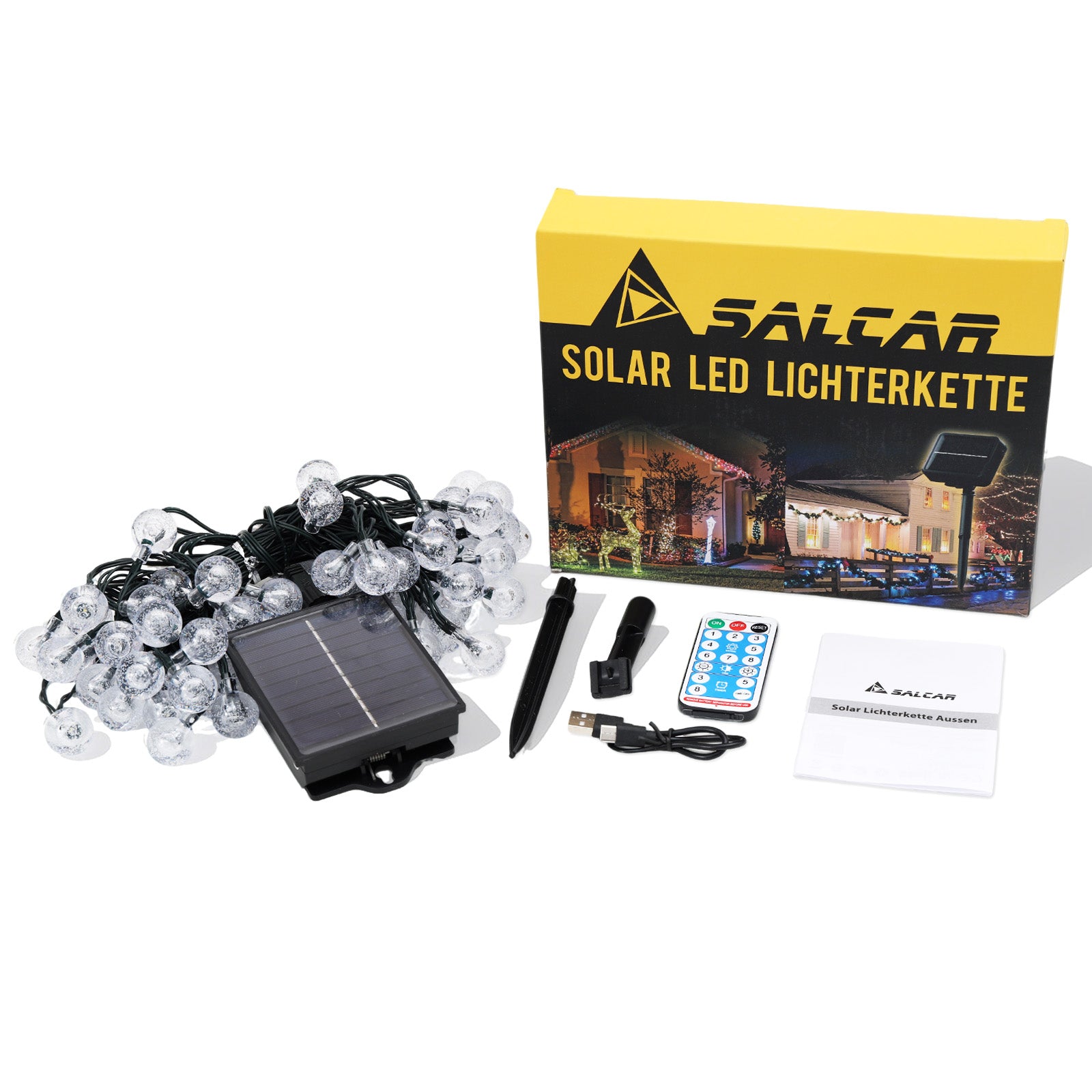 Salcar LED Lichterkette kaltweiß, solarbetrieben, wasserdicht – Ideal für Garten, Terrasse, Party & Weihnachten