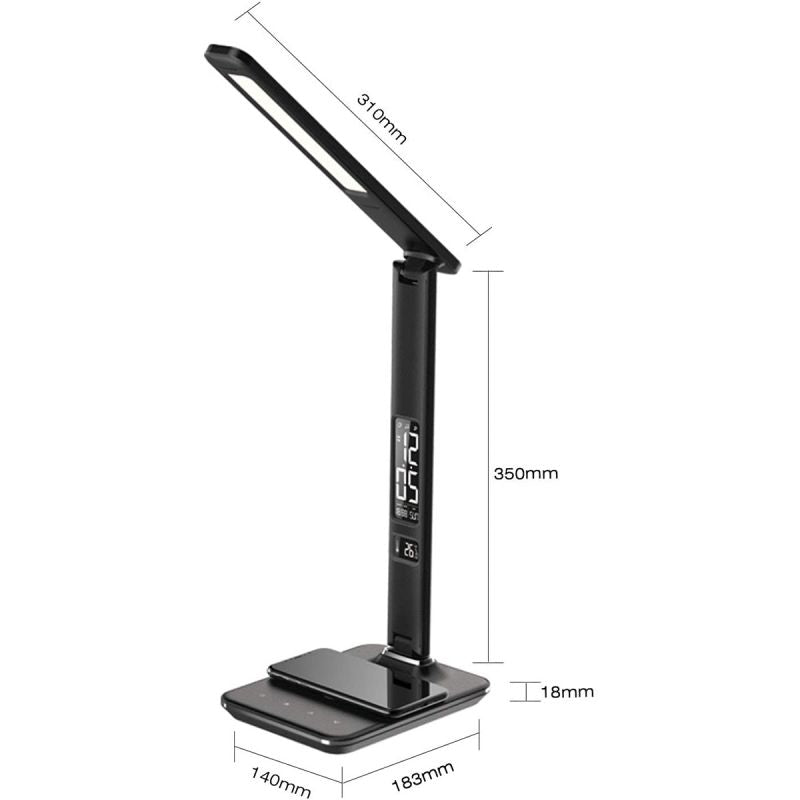 WILIT U13AQ 18W LED desk lamp, with 5 brightness levels/3 color temperatures, with 5W charging function and 10W USB charging function, with alarm clock