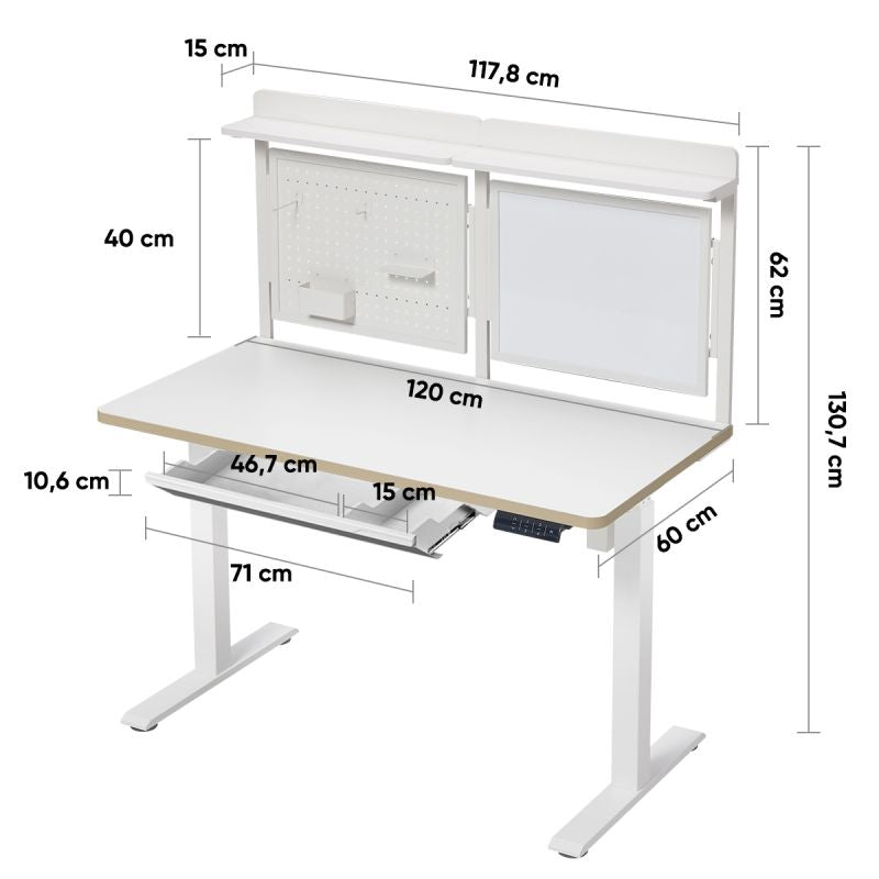 KOWO Desk Magnetic whiteboard, perforated plate and drawer for KOWO Flexi 120 cm desk