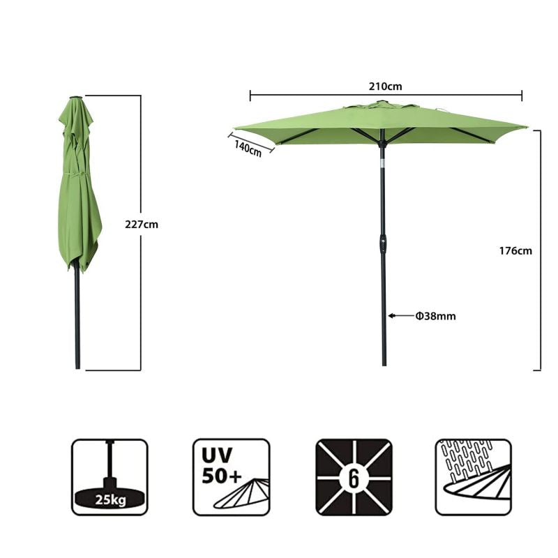 Sekey 210 x 140 cm aluminum parasol with crank, sun protection UV50+