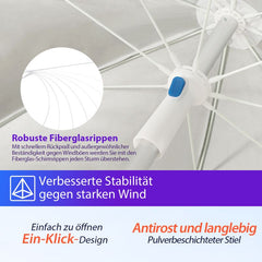 Sekey ∅ 160 cm aluminum beach umbrella with protective cover and ground sleeve, sun protection UV50+