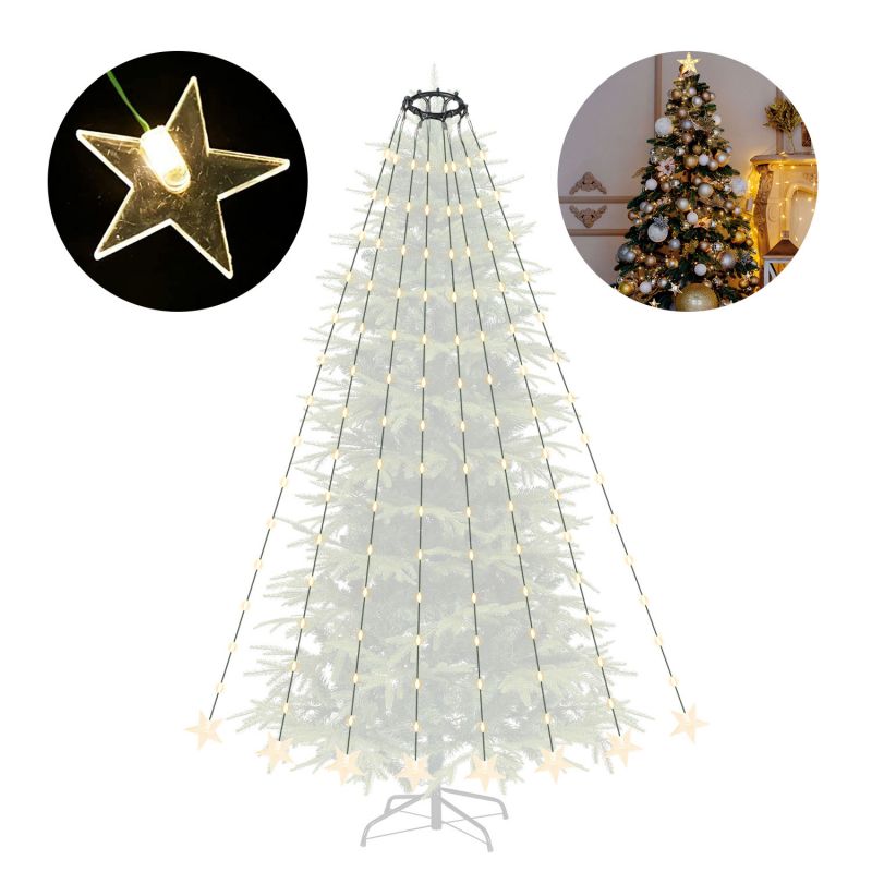Salcar 2 m LED Lichterkette für Weihnachtsbaum, mit 10 Strängen, 200 LEDs, mit Fernbedienung, USB-betrieben