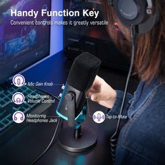 FIFINE USB/XLR Dynamic Microphone with Mute Button and Headphone Jack, AM8