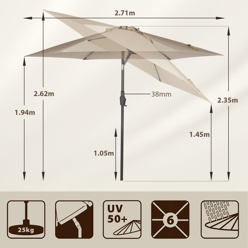 Sekey 270 cm parasol with crank, foldable while sitting, sun protection UV50+