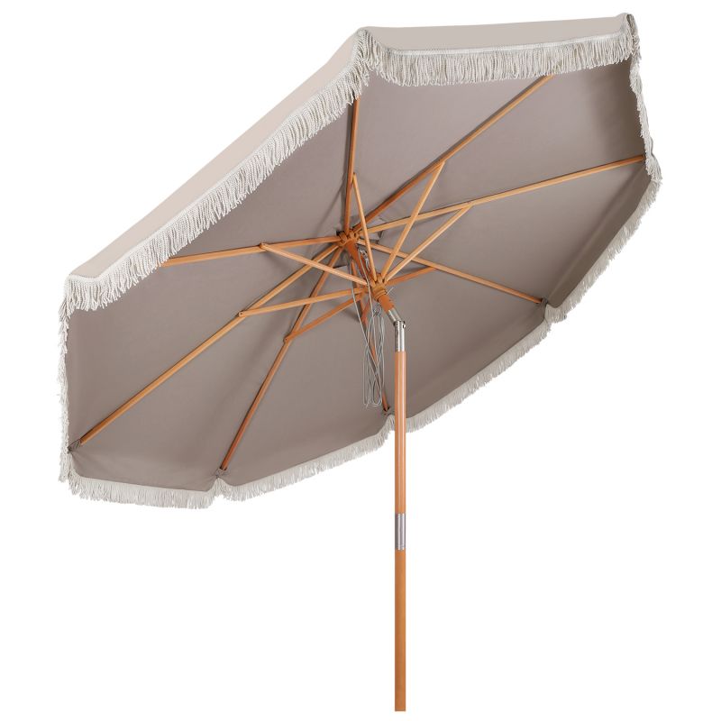 Sekey 300 cm wooden parasol with fringes, sun protection UV50+