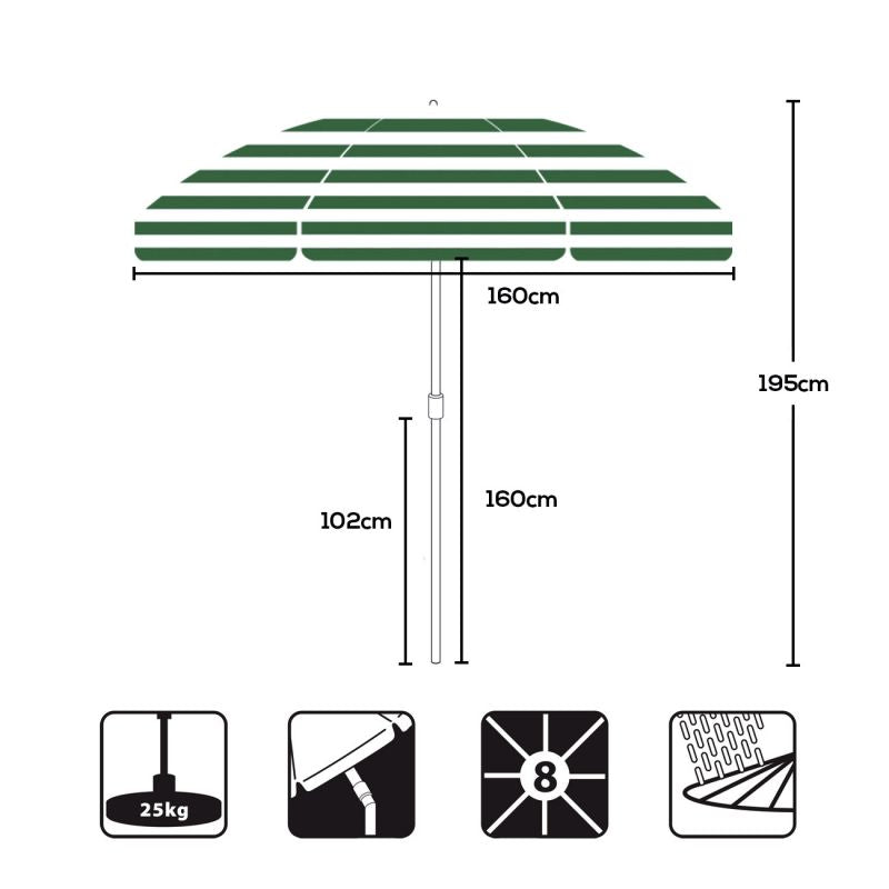 Sekey ∅ 160 cm beach umbrella with protective cover, sun protection UV25+