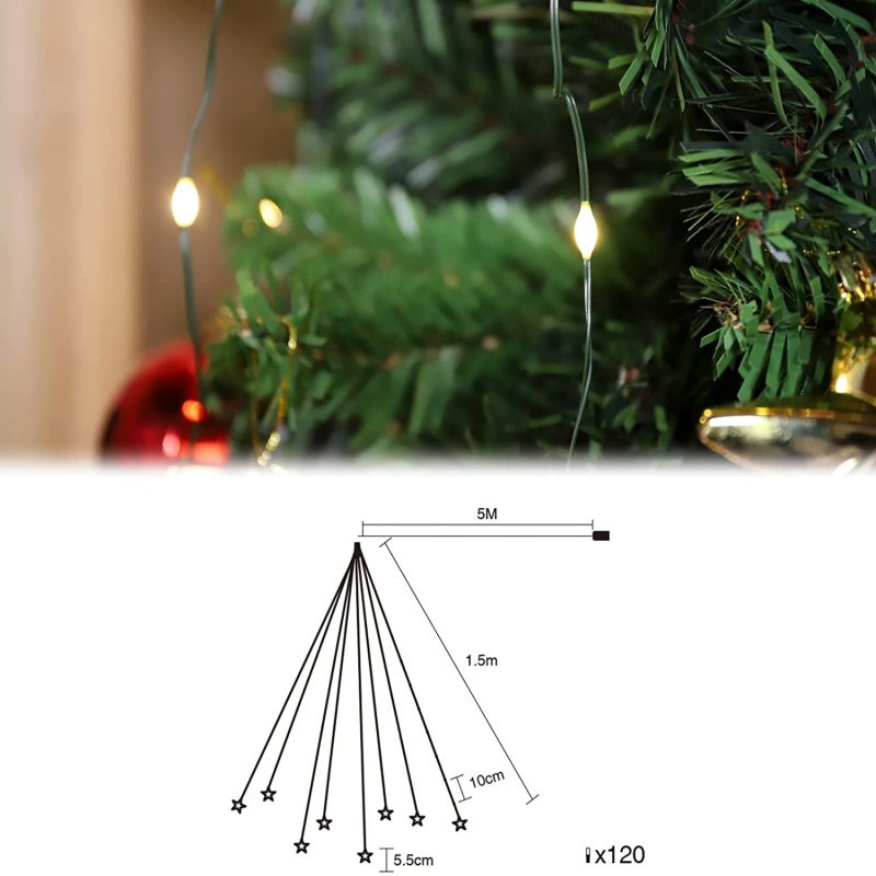 Salcar 1,5 m LED Lichterkette für Weihnachtsbaum, 120 LEDs, mit Fernbedienung, USB-betrieben