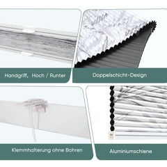 Sekey Wabenplissee ohne Bohren, Verdunkelung, Rollo mit Blumen- & Blätterdruck, stilvolles Plissee für Fenster SEKEYMALL