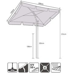 Sekey 200 x 125 cm balcony umbrella rectangular with protective cover, sun protection UV50+
