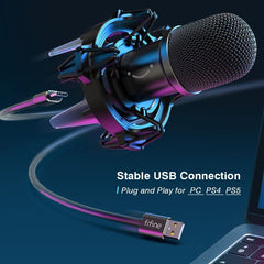 FIFINE USB Dynamisches Mikrofon mit Arm, Stummschalttaste und Shock Mount