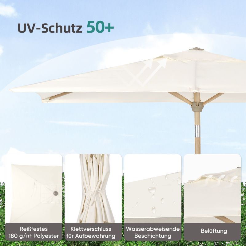 Sekey 210 x 140 cm aluminum parasol with crank, sun protection UV50+, made of wood-metal