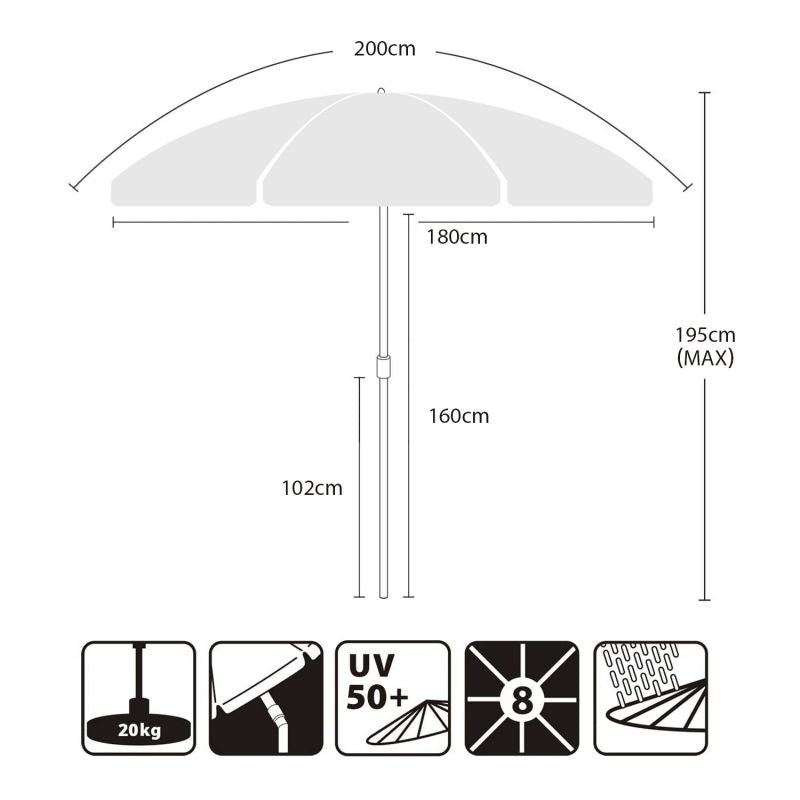 Sekey 200 cm Sonnenschirm mit Schutzhülle, Sonnenschutz UV50+