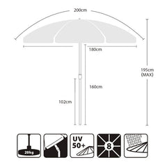 Sekey 200 cm parasol with protective cover, sun protection UV50+