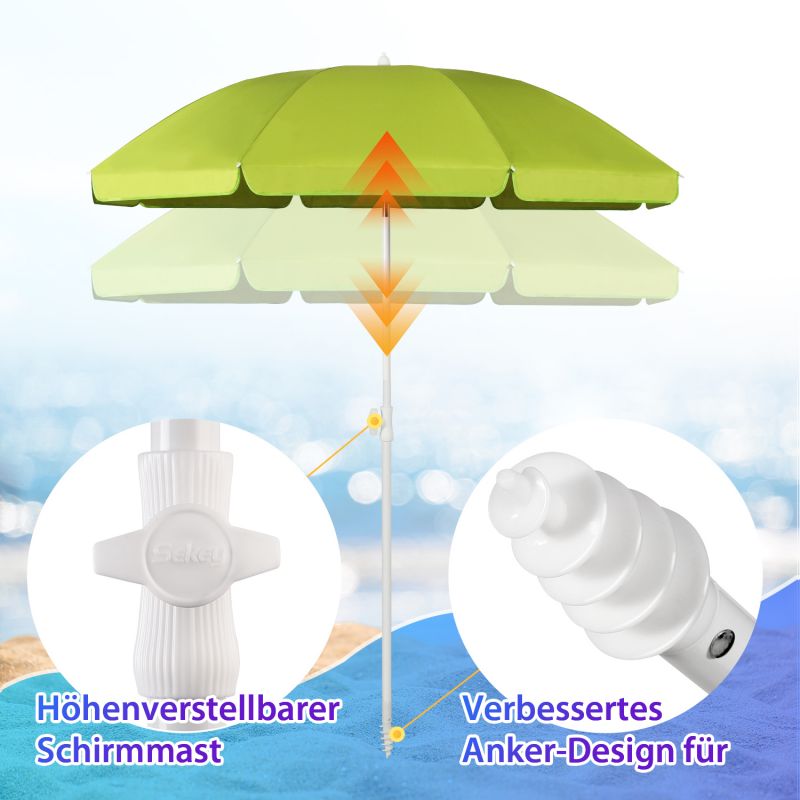 Sekey ∅ 180 cm beach umbrella with protective cover and ground sleeve, sun protection UV50+